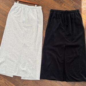 NWOT Universal Thread Black Gray Maxi Skirt, waist tie, Front Slit, Comfy!